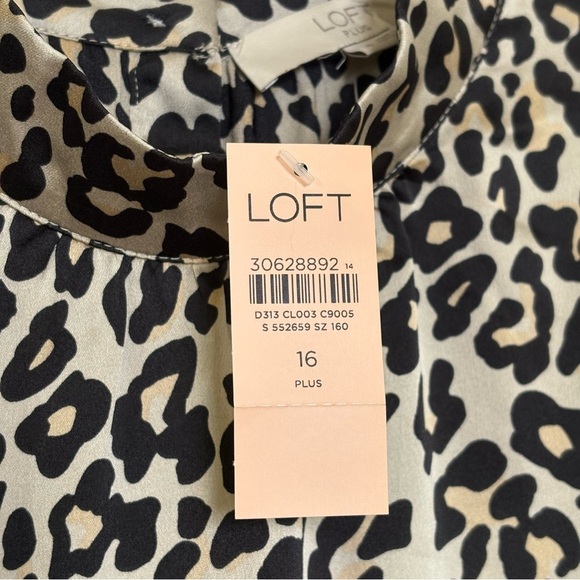 LOFT Leopard Print Silk Feel Silky Mock Neck Long Sleeve Blouse Top Shirt 16 - Picture 9 of 11